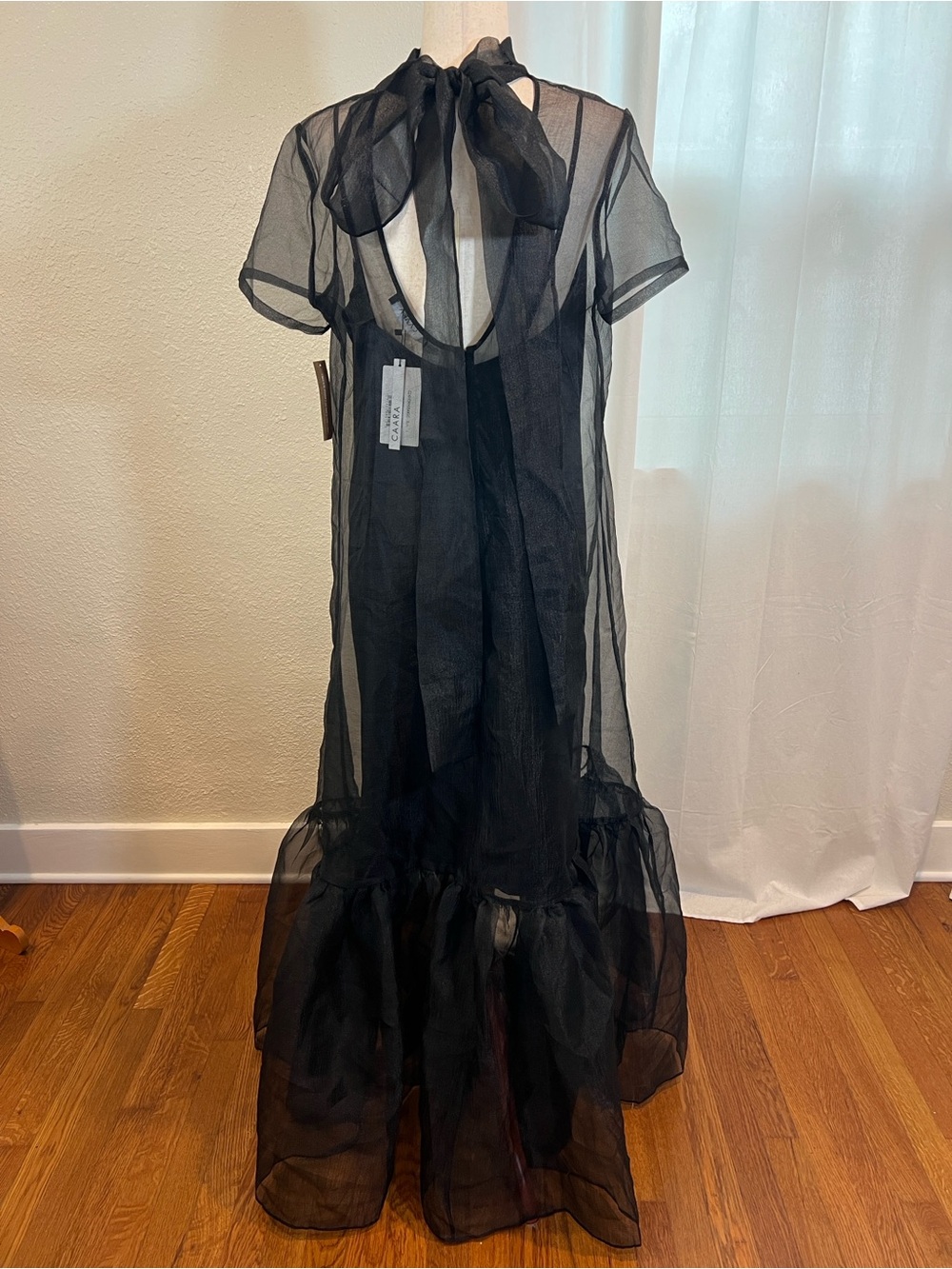 Caara Melody Black Sheer Ruffle-Hem Maxi Dress. Size XS. NWT - Picture 4 of 16